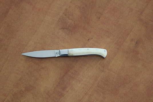pieghevole pattada manico corno bianco lama cm 8 