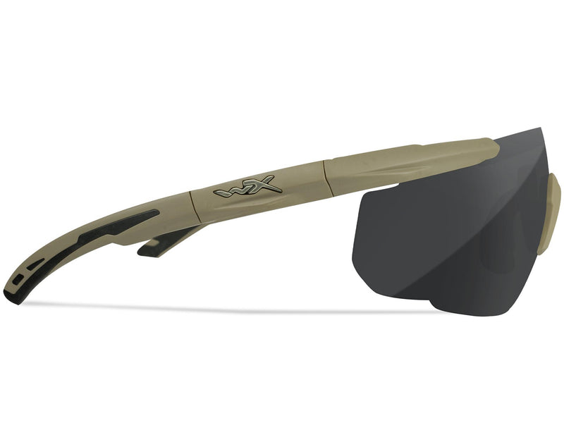 Load image into Gallery viewer, Saber Advanced occhiali tattici a protezione balistica set 3 lenti trasparente + grey + light rust montatura COYOTE TAN 
