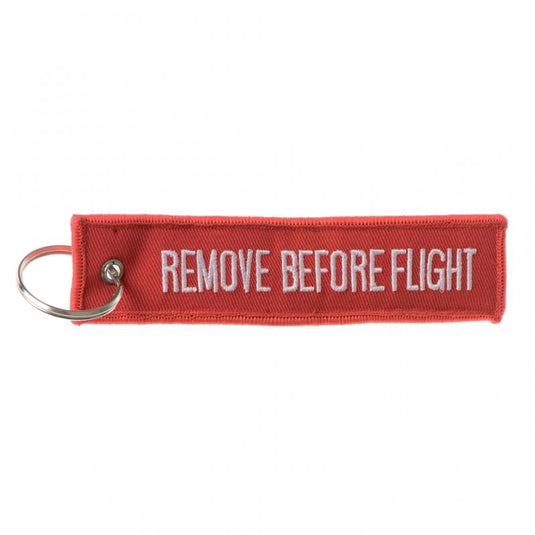 PORTACHIAVI IN TESSUTO RICAMATO "REMOVE BEFORE FLIGHT" 