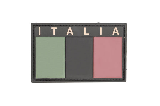 Patch Bandiera italiana gommata BASSA VISIBILITA'  rettangolare con velcro, base nero CORPI SPECIALI 