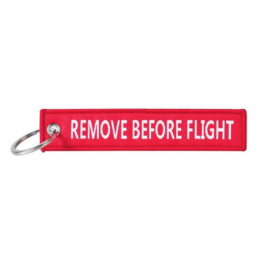 portachiavi in stoffa stile militare REMOVE BEFORE FLIGHT SU AMBO I LATI 
