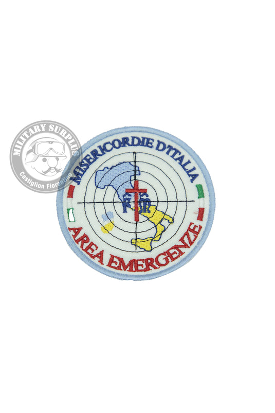 Patch ricamata rotonda AREA EMERGENZE MISERICORDIE d'ITALIA con velcro uncino 