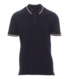 Polo cotone manica corta blu con bordino tricolore 