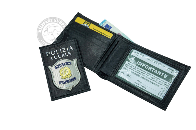 Load image into Gallery viewer, Portafoglio apertura orizzontale con portaplacca estraibile per  placca AS45 POLIZIA LOCALE 
