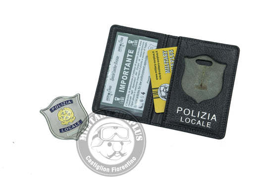 portatessera in pelle con alloggio placca POLIZIA LOCALE as45  no portamonete 