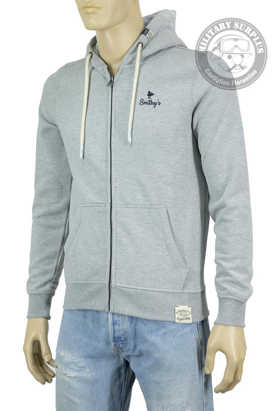 Smithy's felpa uomo cappuccio e zip grigio melange chiaro 