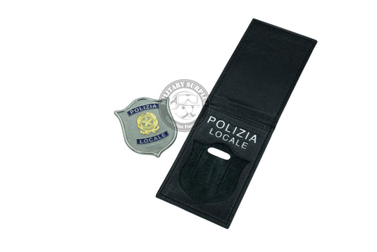 Portafoglio apertura orizzontale con portaplacca estraibile per  placca AS45 POLIZIA LOCALE 
