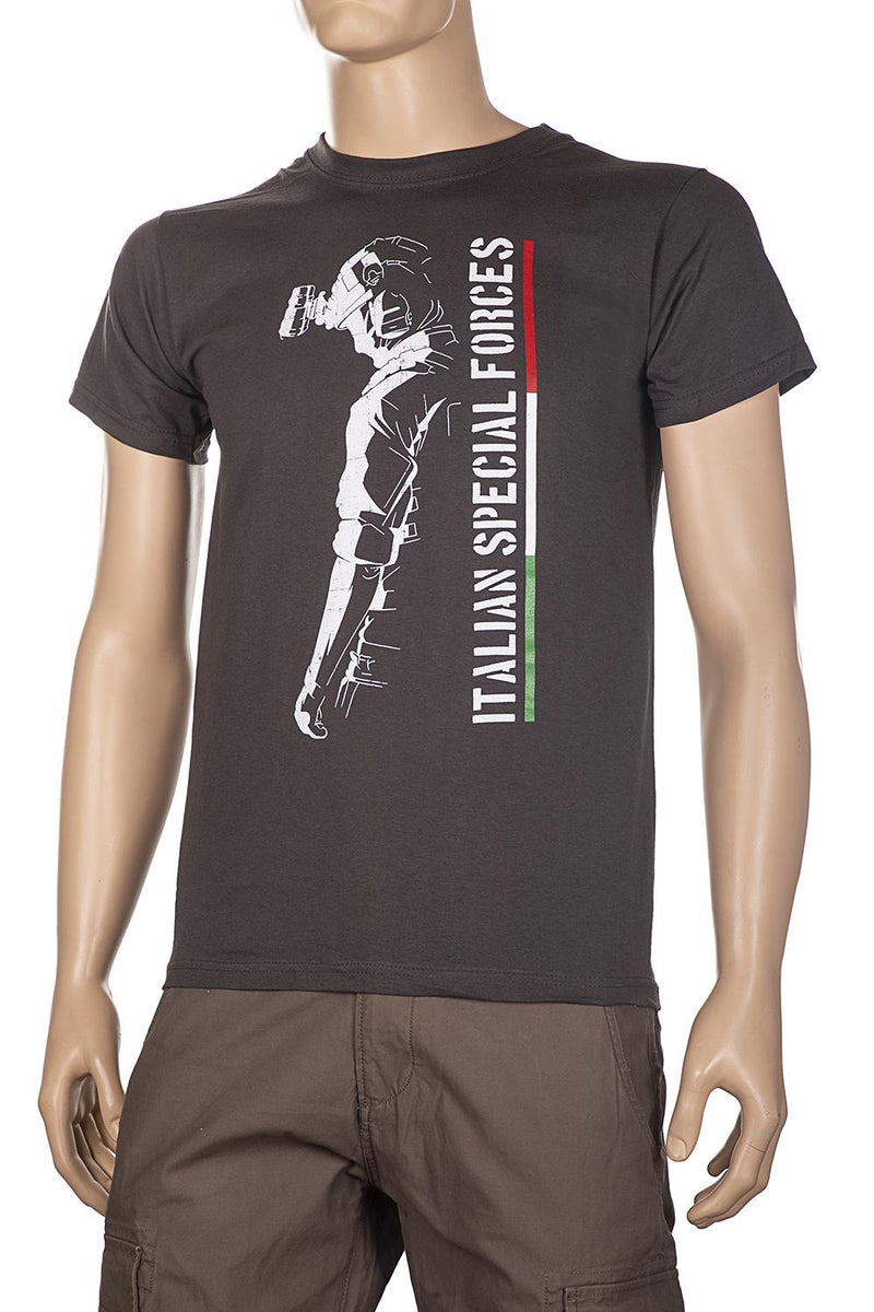 Load image into Gallery viewer, T-shirt military style stampata fronte retro ITALIAN SPECIAL FORCES GRIGIO ANTRACITE 
