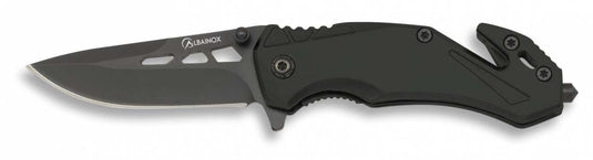 coltello chiudibile emergenza con frangivetro tagliacinture e lama cm. 5,8 con clip di fissaggio colore nero 