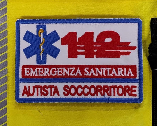 Patch ricamata rettangolare 112 EMERGENZA SANITARIA <BR/>Autista Soccorritore 
