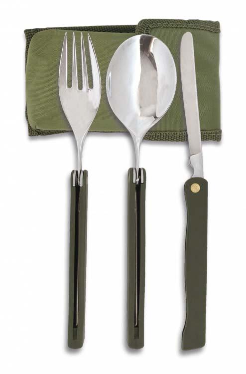 Set posate pieghevoli con fodero in cordura colore verde 