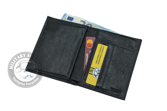 Portafoglio verticale  in pelle con alloggio placca coperto con scritta POLIZIA<BR/> 