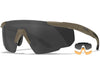 WILEYX Saber Advanced occhiali tattici a protezione balistica set 3 lenti trasparente + grey + light rust montatura COYOTE TAN