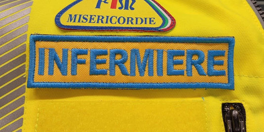 qualifiche ricamate misericordie giallo ciano INFERMIERE 