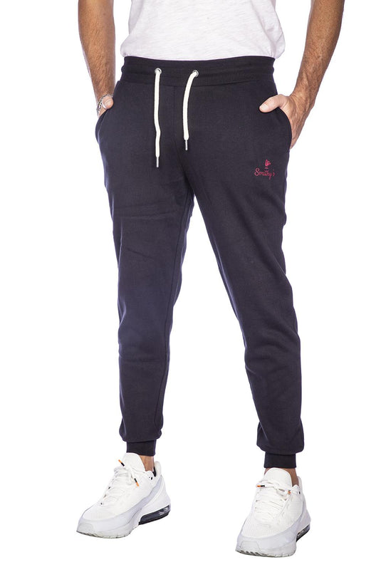Smithy's pantafelpa uomo in cotone slim fit nero 