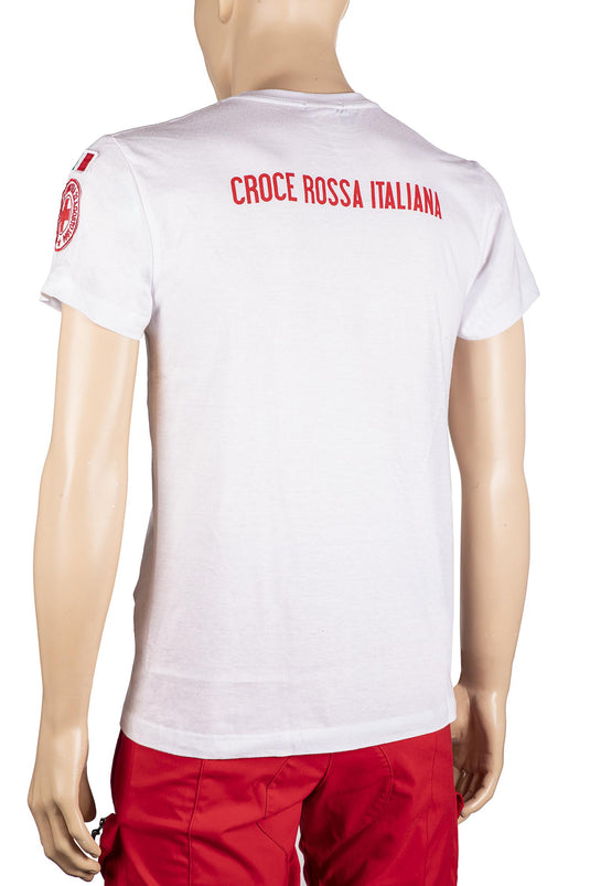 T-SHIRT MEZZE MANICHE IN COTONE CROCE ROSSA ITALIANA COLORE BIANCO CON STAMPE E RICAMI 