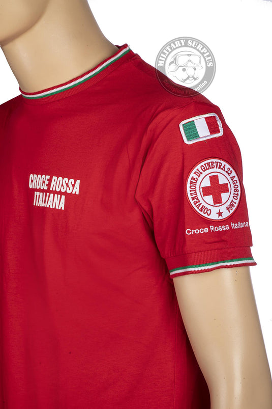 T-shirt manica corta  bordi tricolore con stampe e ricami croce rossa italiana 