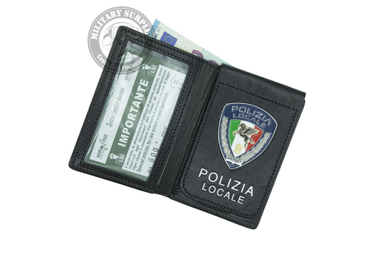 Portafoglio in pelle con placca POLIZIA LOCALE AS19 con PEGASO e TRICOLORE 