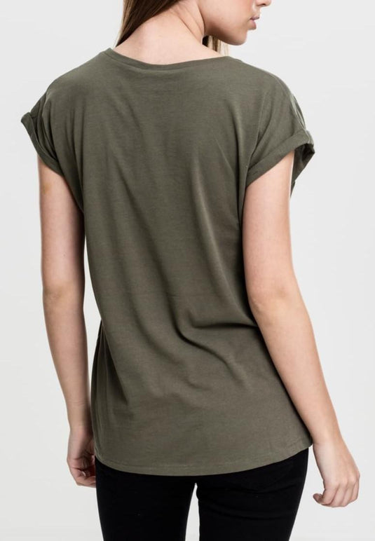 maglietta a spalla estesa da donna Verde Militare 