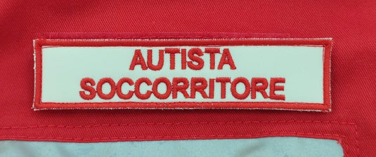 qualifica ricamata croce rossa rosso su bianco AUTISTA SOCCORRITORE 