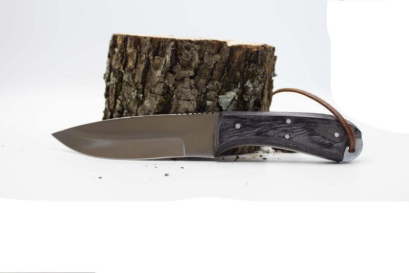Load image into Gallery viewer, coltello caccia manico legno fodero cuoio lama cm 12 
