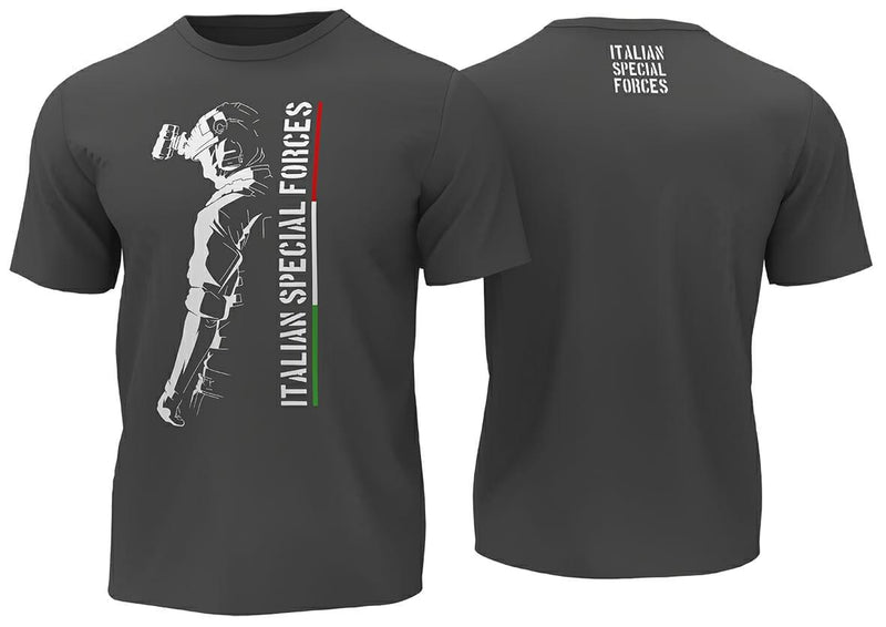 Load image into Gallery viewer, T-shirt military style stampata fronte retro ITALIAN SPECIAL FORCES GRIGIO ANTRACITE 
