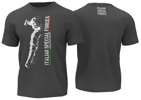 T-shirt military style stampata fronte retro ITALIAN SPECIAL FORCES GRIGIO ANTRACITE 
