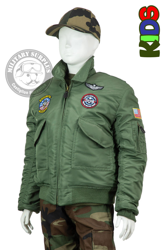 bomber USAF da bambino modello cwu da pilota con toppe ricamate 