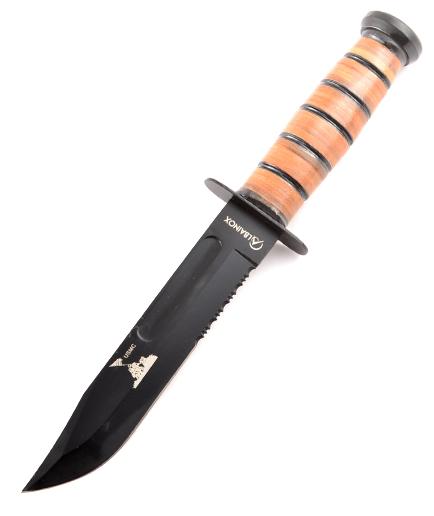 coltello usmc con fodero in cuoio filo combinato lunghezza 18cm 