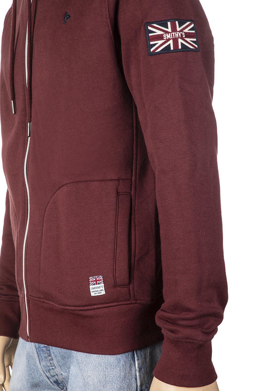 smithy's felpa uomo zip lunga e cappuccio cappuccio colore bordeaux 