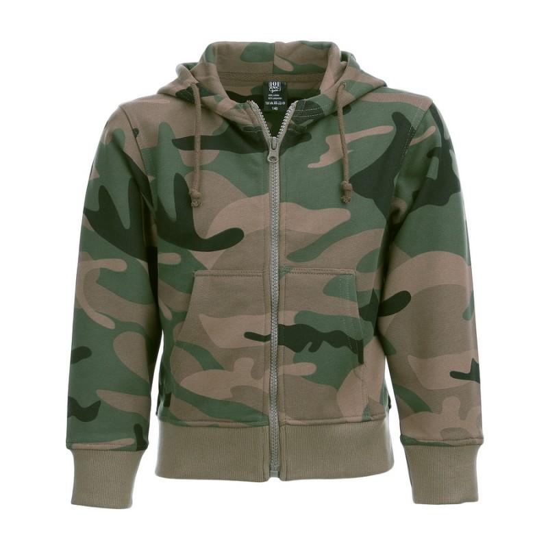 Load image into Gallery viewer, felpa giacca bambino con cappuccio e zip mimetico woodland 
