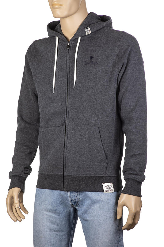 smithy's felpa uomo cappuccio e zip grigio scuro melange 