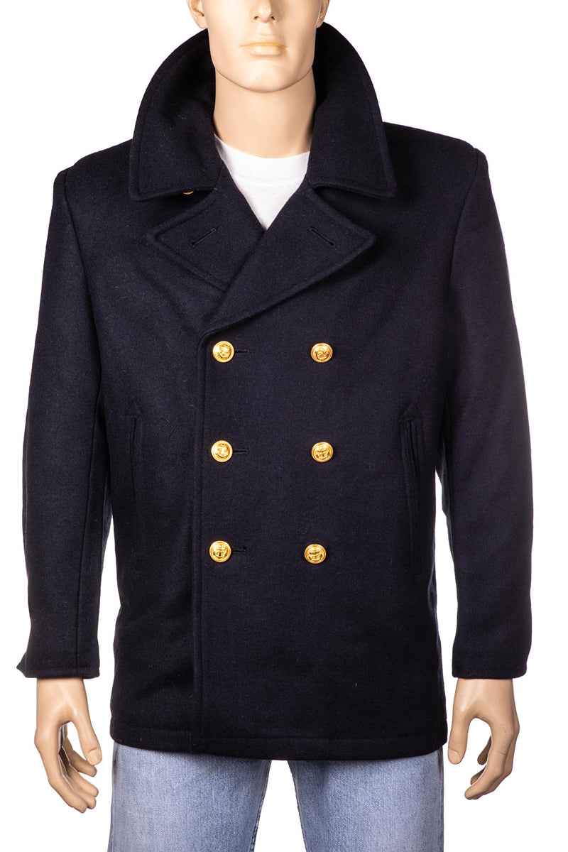 Carica immagine in Galleria Viewer, giacca modello peacoat in lana blu con bottoni dorati 
