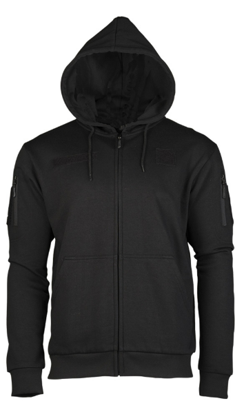 Felpa tattica zip lunga con cappuccio e velcro Nero 