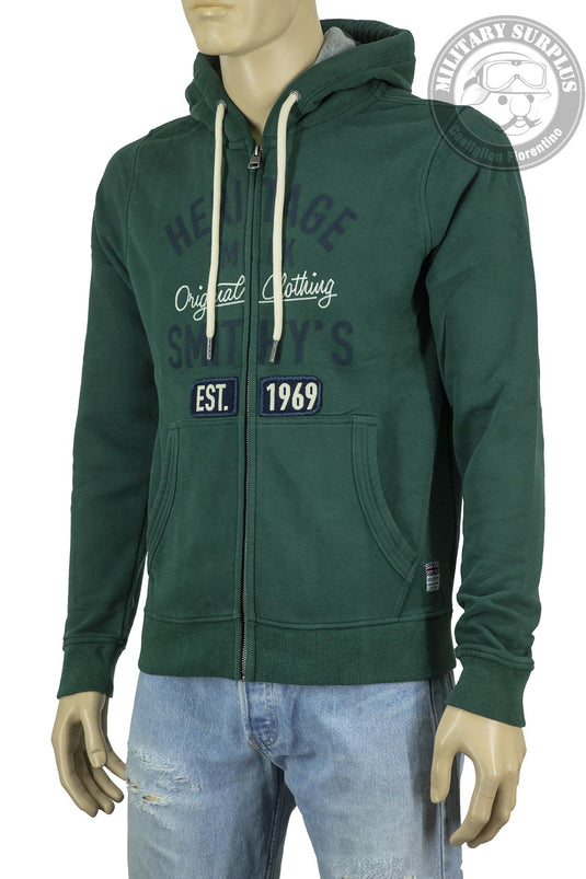 Smithy's felpa hoodie zip lunga e cappuccio  uomo Verde scuro 