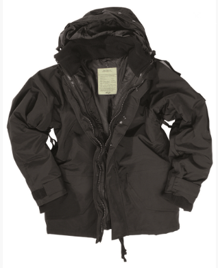 Parka ECWCS con cappuccio impermeabile e traspirante imbottitura staccabile NERO 