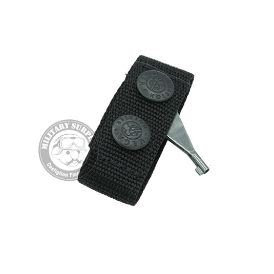 distanziale con chiave per manette, a nastro in cordura. colore nero 