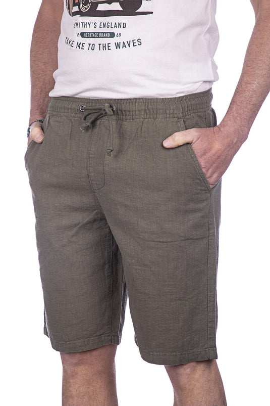 Bermuda uomo Smithy's in fresco lino con elastico colore Verde militare 