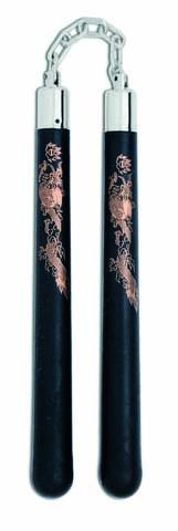 nunchaku da allenamento gomma piena nera con catena 