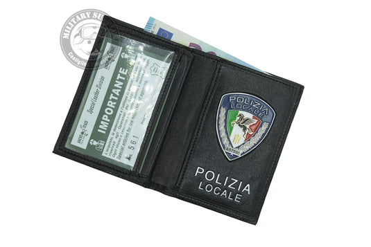 Portafoglio in pelle con placca AS19 POLIZIA LOCALE PEGASO<BR/> 
