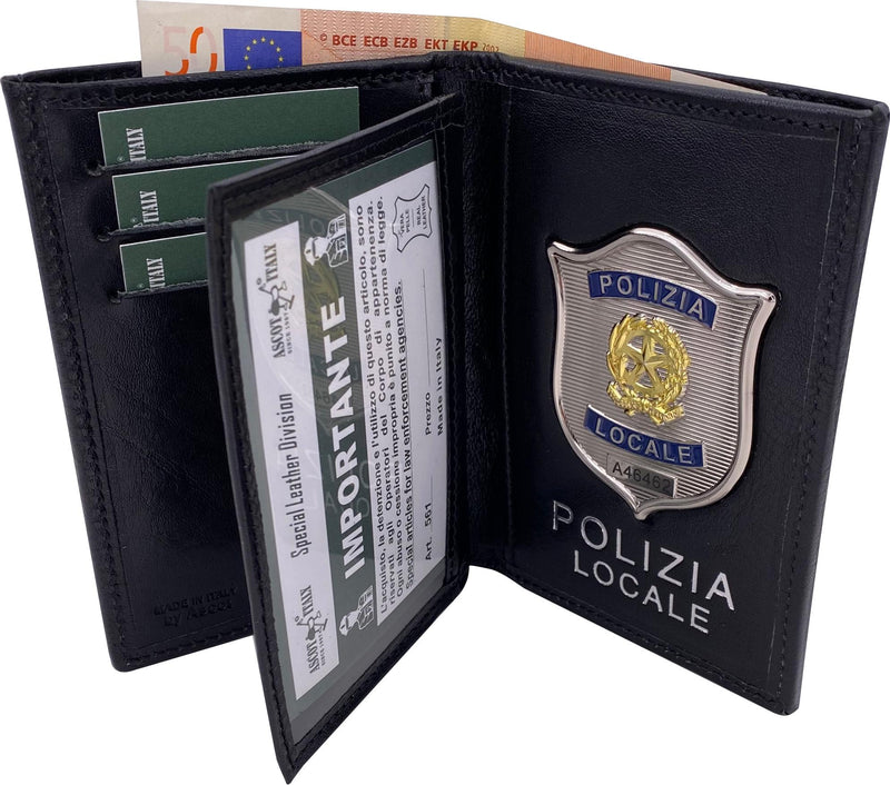 Carica immagine in Galleria Viewer, Portafoglio in pelle con alloggio placca a scudo modello AS45 POLIZIA LOCALE 

