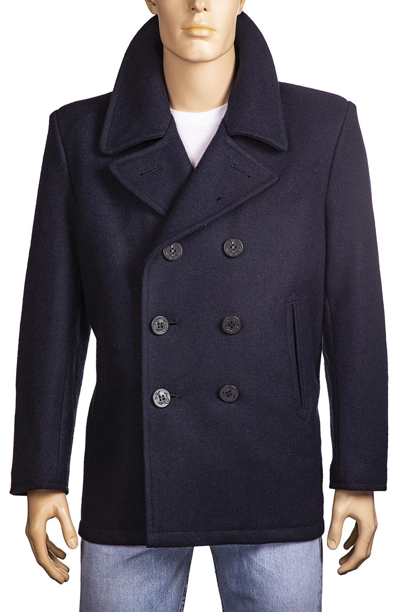 Load image into Gallery viewer, giacca modello peacoat in lana blu con bottoni in plastica neri 
