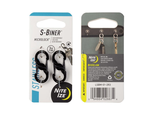 Niteize S-BINER MICROLOCK 2PZ SS Black LSBM-01-2R3 