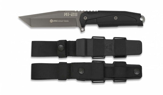 ALBAINOX 32391 Coltello K25 Modello MI-28 Nero Manico in Gomma Lama 11.5 cm Custodia rigida 