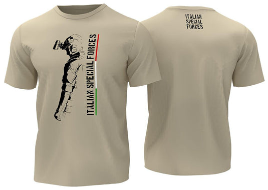 T-shirt military style stampata fronte retro ITALIAN SPECIAL FORCES TAN<BR/><BR/> 