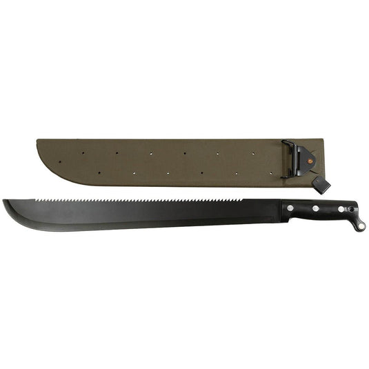machete US style con dorso seghettato e fodero in plastica 