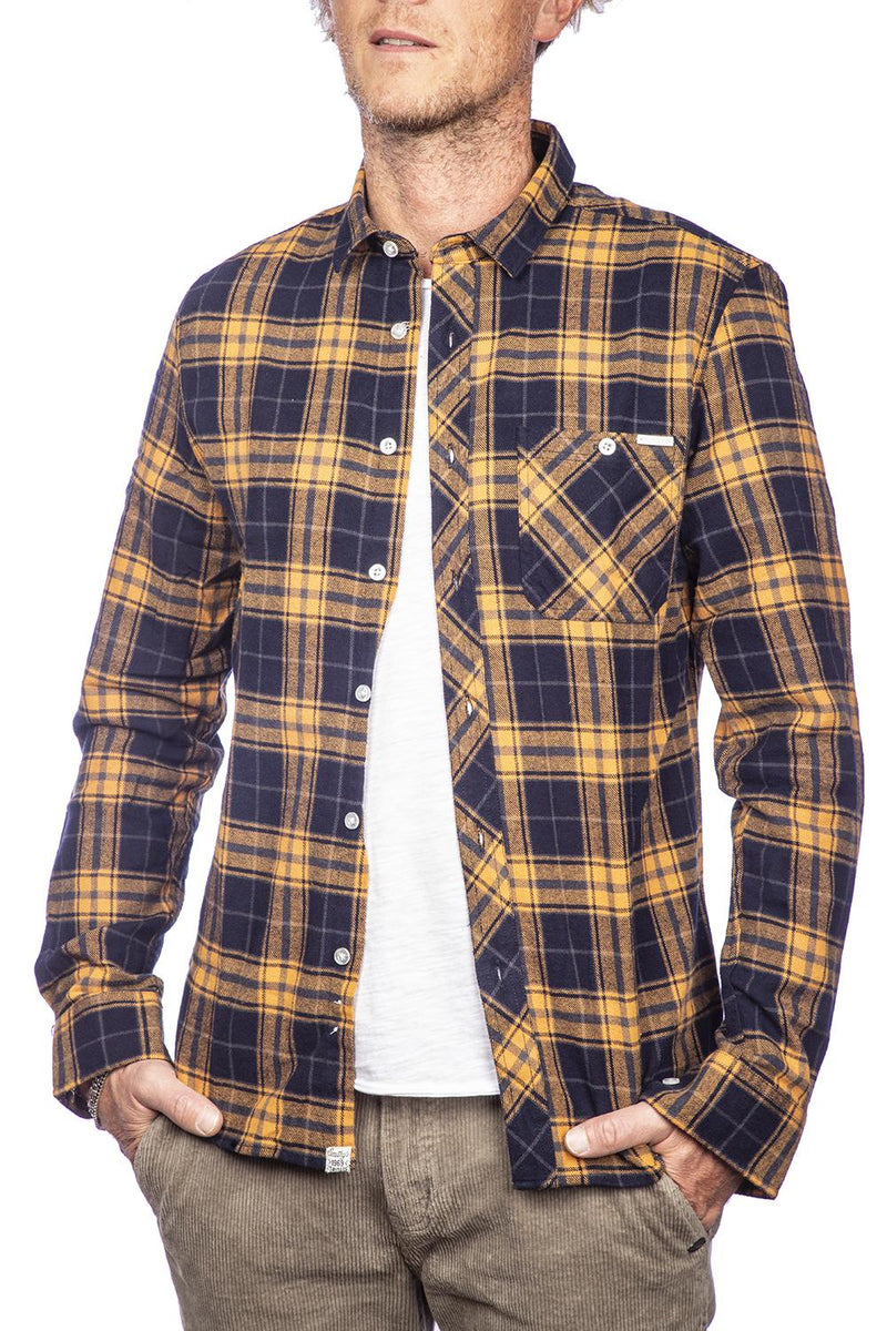 Carica immagine in Galleria Viewer, Smithy's camicia uomo flanellata a quadri Senape\Blu 
