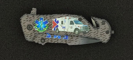 coltello chiudibile emergenza con frangivetro tagliacinture e lama cm. 8,2 con clip di fissaggio stampa fotografica 3d EMS SOCCORSO SANITARIO 