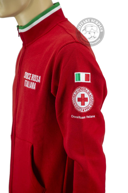 Felpa giacca zip lunga Croce Rossa Italiana con riami e tricolore 