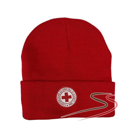 Cuffia in maglia mod.zuccotto con ricamo CROCE ROSSAMITALIANA colore rosso 